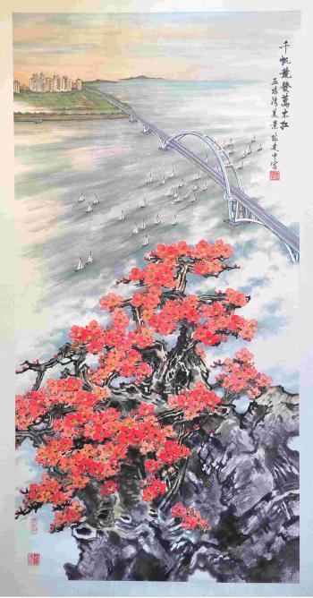 绘画 《千帆竞发万木红》 陈建中 厦门港务集团（退休）(1).jpg